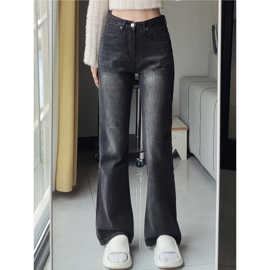 ✅COD New abu-abu high waist kekinian import jeans stretch wanita