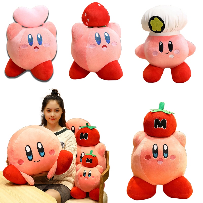 32cm Kirby Adventure Chef Strawberry Stuffed Plush Dolls Decor Bantal Mainan Anak