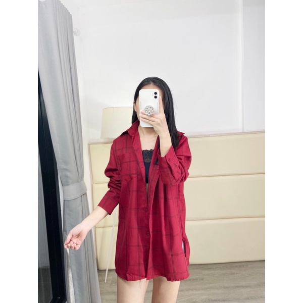 kemeja oversize wanita motif kotak kotak / kemeja jumbo / kemeja casual jumbo