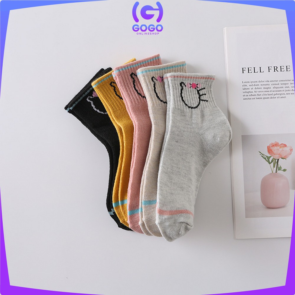 GOGO-P257 Kaos Kaki Motif Garis Kucing Panjang Semata Kaki Kaoskaki Pendek Wanita Ankle Socks Ala Korea Semata Kaki Import