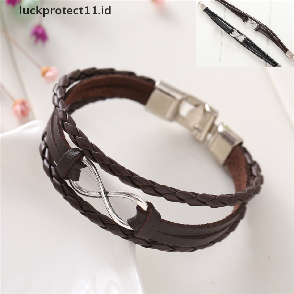 Gelang Tali Kulit Model Kepang Desain Infinity Untuk Wanita