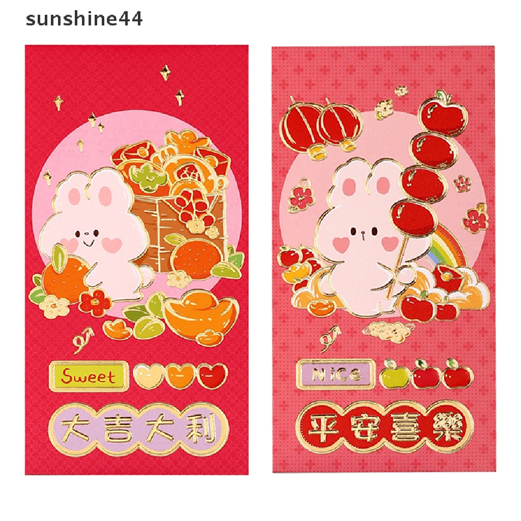 Sunshine 6Pcs Amplop Angpao Tahun Baru Cina / Imlek Warna Merah Motif Kelinci 2023