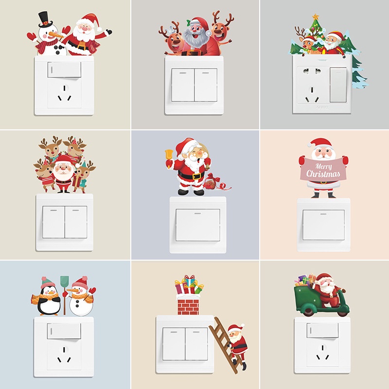 Stiker Saklar Kepribadian Natal Kartun Kepribadian Natal Removable Self-adhesive Switch Stiker Dinding Dekoratif