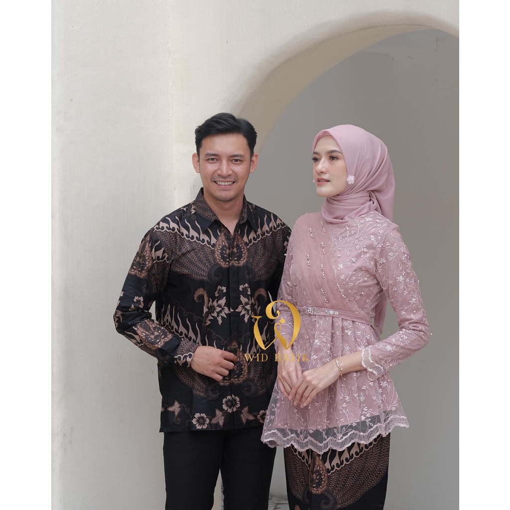 NEW SERIES ADA JUMBO - COUPLE BRUKAT SET MODERN KEBAYA ZAVINA PREMIUM KEBAYA FULL BROKAT KOMBINASI SELENDANG KEMEJA BATIK