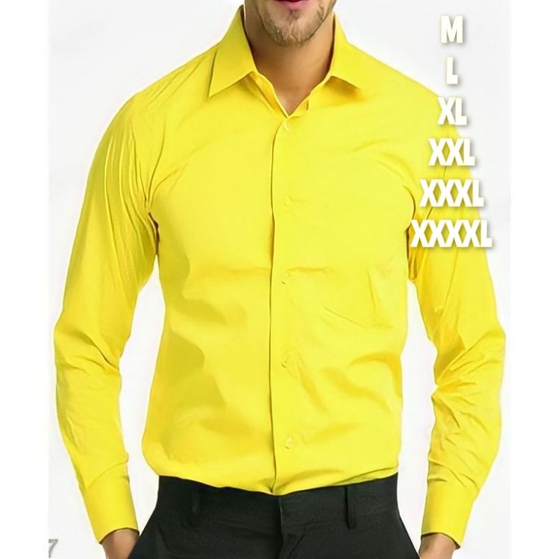 Kemeja Kuning Lemon Lengan Panjang dan Lengan Pendek Normal Size dan Big Size