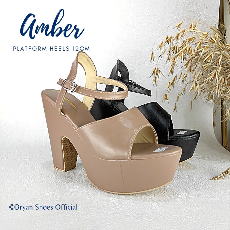 Bryan Amber Platform Heels 12cm Hak Tahu Kelom Berkualitas Mocca Hitam Sol Tebal