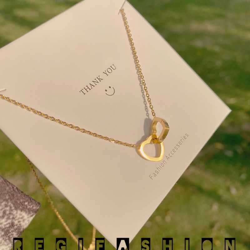 { Bayar Ditempat } Kalung Titanium Rantai Liontin Love Doble Kalung Titanium Wanita Korea Asli Anti Karat Tidak Luntur