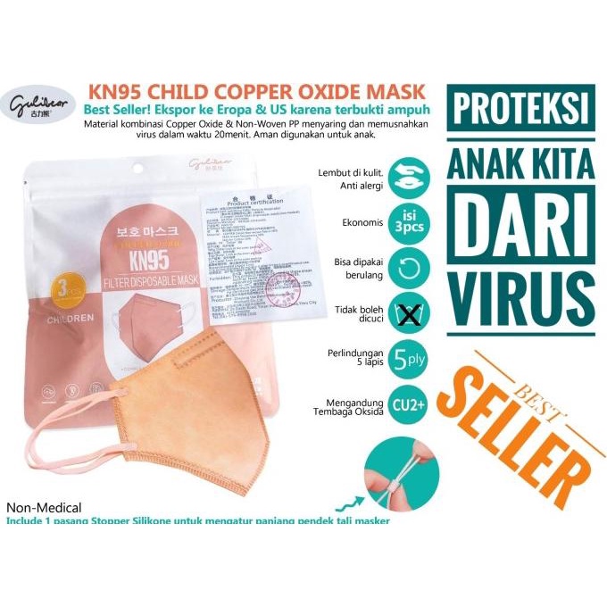 ( isi 3 Masker ) MASKER ANAK, MASKER KN95 ANAK COPPER OXIDE MASK t-lion Juara