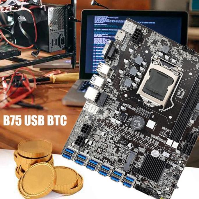 B75 Eth Mining Motoard 12 Pcie Ke Adaptor Usb + Cpu Acak