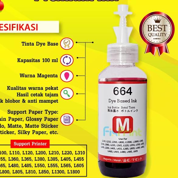 Tinta 664 Premium Refill Printer Epson L110 L210 L220 L300 L310 L360 - Hitam, TINTA ORIGINAL