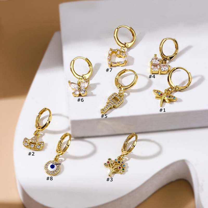 1pc Anting Bulat Gantung Desain Capungmahkotapohon 20Gauge Untuk Wanita