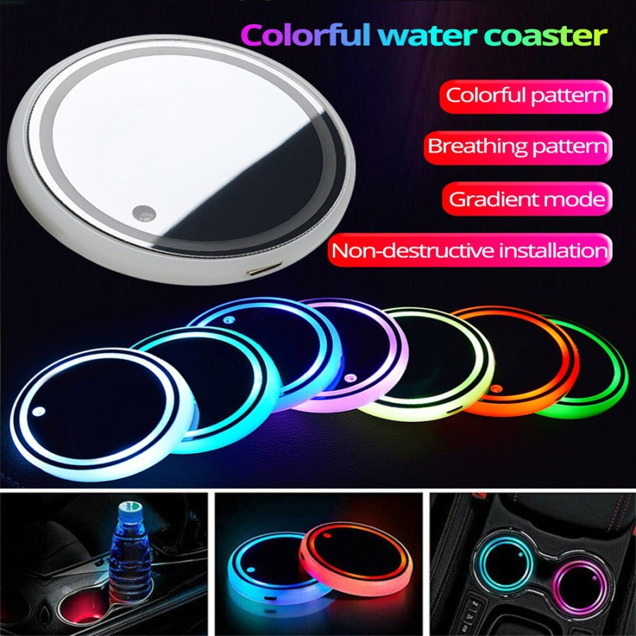 Tatakan LED RGB Gelas Botol Light Pad Cup Holder Mobil Car Ambient