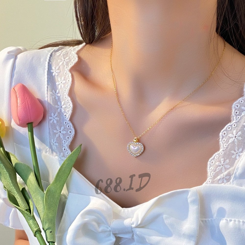 Kalung Wanita Titanium Liontin Hati Cinta Love Fashion Necklace Import Korea Murah NL 11