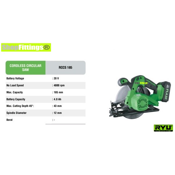 RYU RCCS 185 Cordless Circular Saw 7" BrushLess Mesin Sirkel Gergaji Kayu Baterai 20V Circle Saw