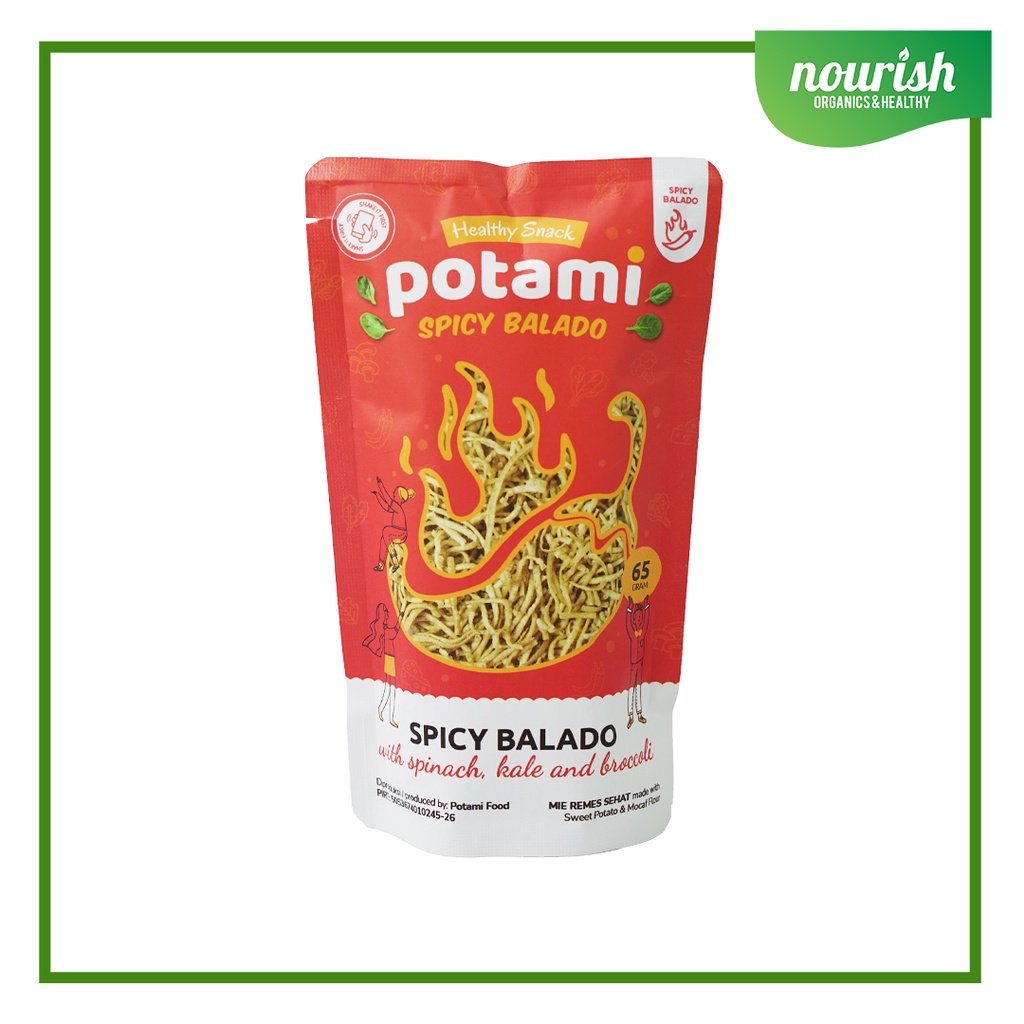 

Potami, Mie Remes Rasa Bayam Hot Spicy 65gr