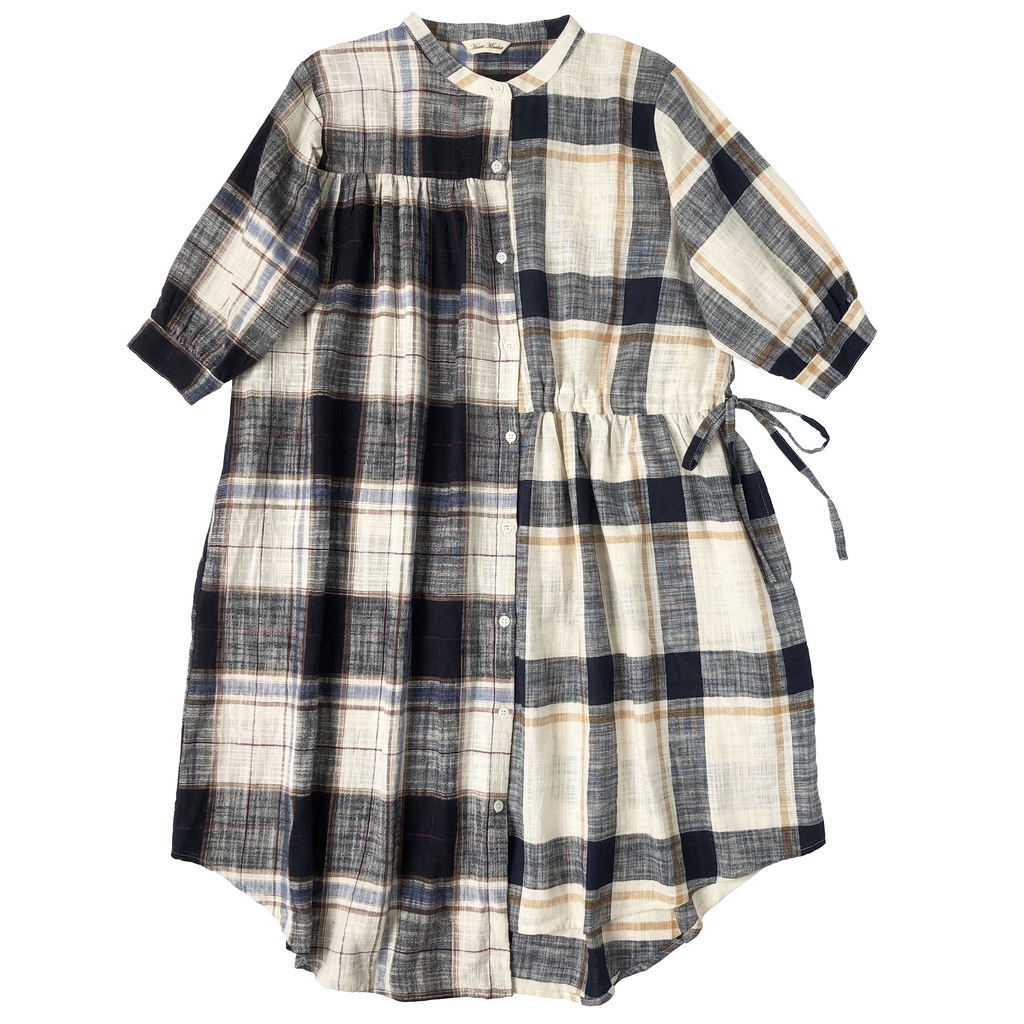 DRESS TUNIK KATUN PREMIUM KOTAK HITAM PUTIH HYBRID ASIMETRIS KOREA IMPORT