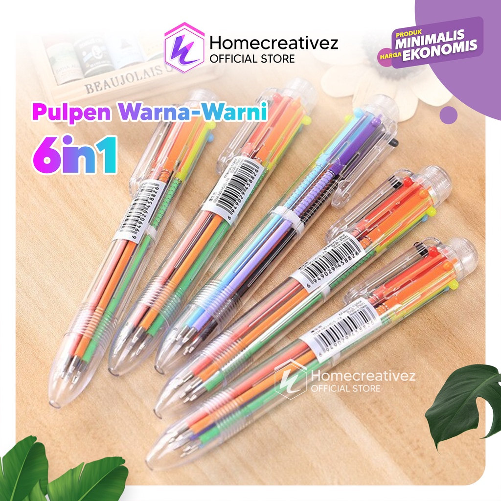 Pulpen 6 in 1 Pena Bolpoin Warna-Warni Multiwarna