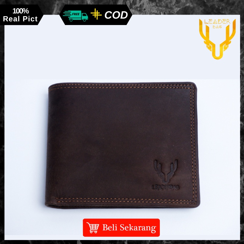 Dompet Pendek Lipat Pria Kulit Sapi Asli Merk Leaderbag Warna Coklat Terbaru Dompet Cowok Keren Branded 100% Original NEPTUNE V2 E04