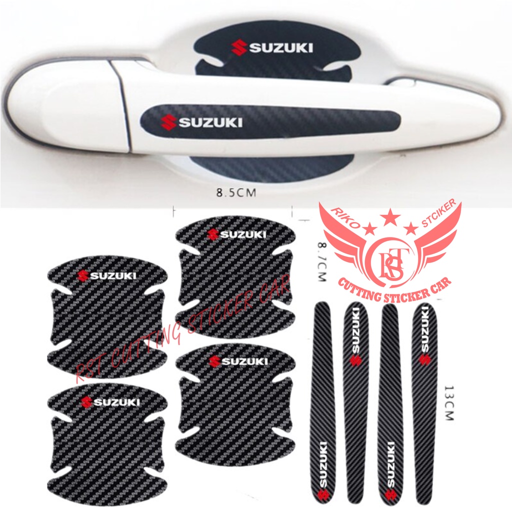8pcs Stiker Pelindung Gagang Pintu Mobil Anti Gores Bahan karbon 3d Untuk suzuki ertiga karimun wago