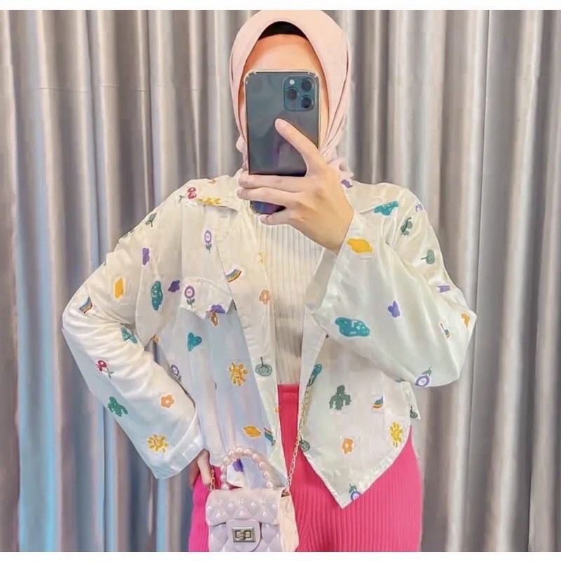 (RPA) BLAZER KIYOWO CROP WANITA MOTIF YEPPEO OUTER RAYON