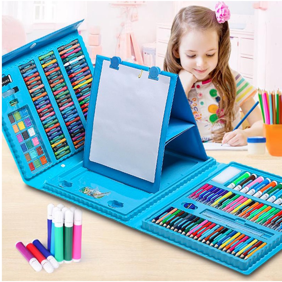BESTPROMO Crayon Set 208 Pcs Set Pensil Warna Menggambar Mewarnai Melukis Anak-Anak Krayon Cat Cair