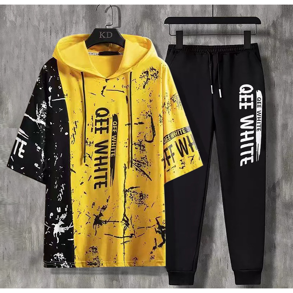BISA COD/JHOSE/STELAN OVERSIZE QEE WHITE/SET ATASAN HOODIE DAN CELANA JOGGER