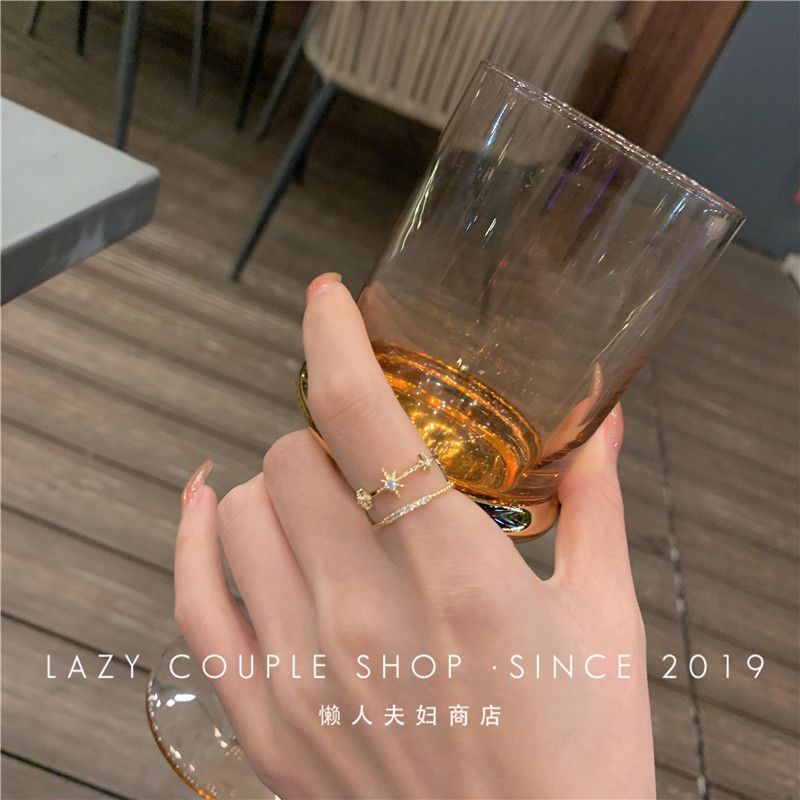 Super indah Niche ring light mewah double-layer bintang super flash zirkon pembukaan jari telunjuk cincin bersih merah dingin angin pasang