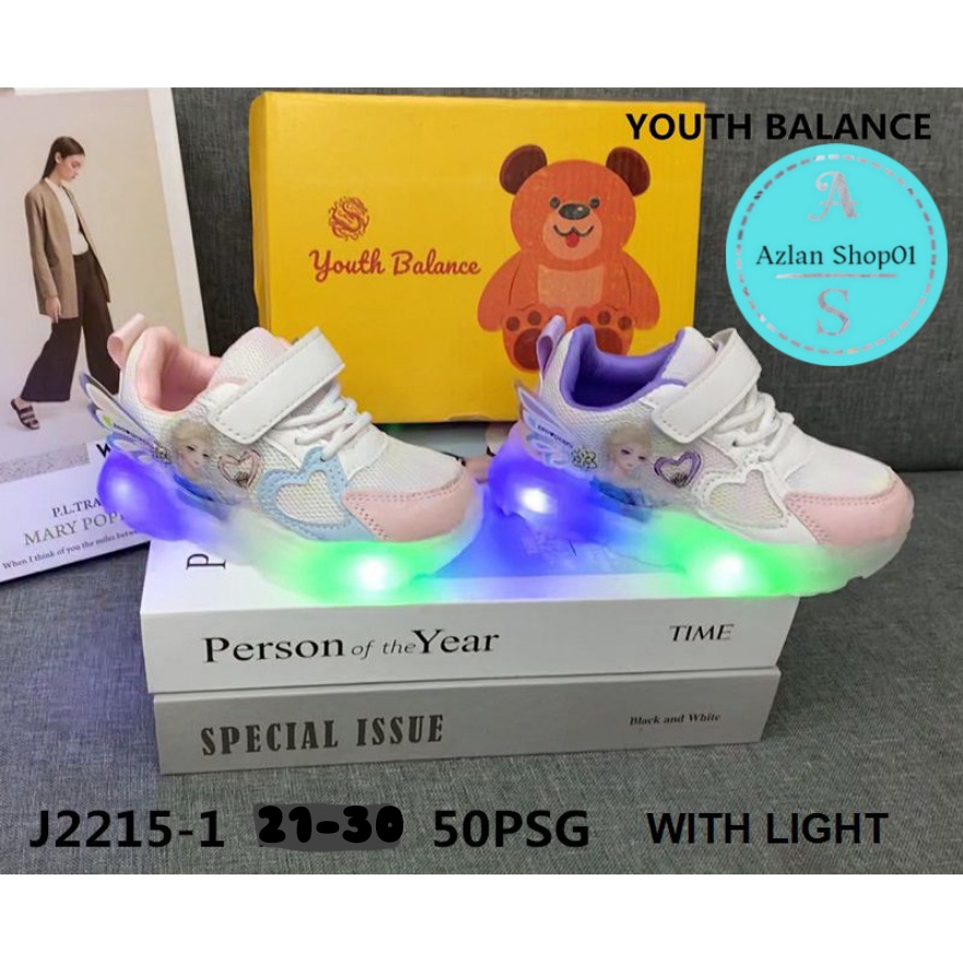 Sepatu Sneaker Anak Perempuan Motif Princess  Import Youth Balance J2215-1 (21-30) Sepatu LED Terbaru