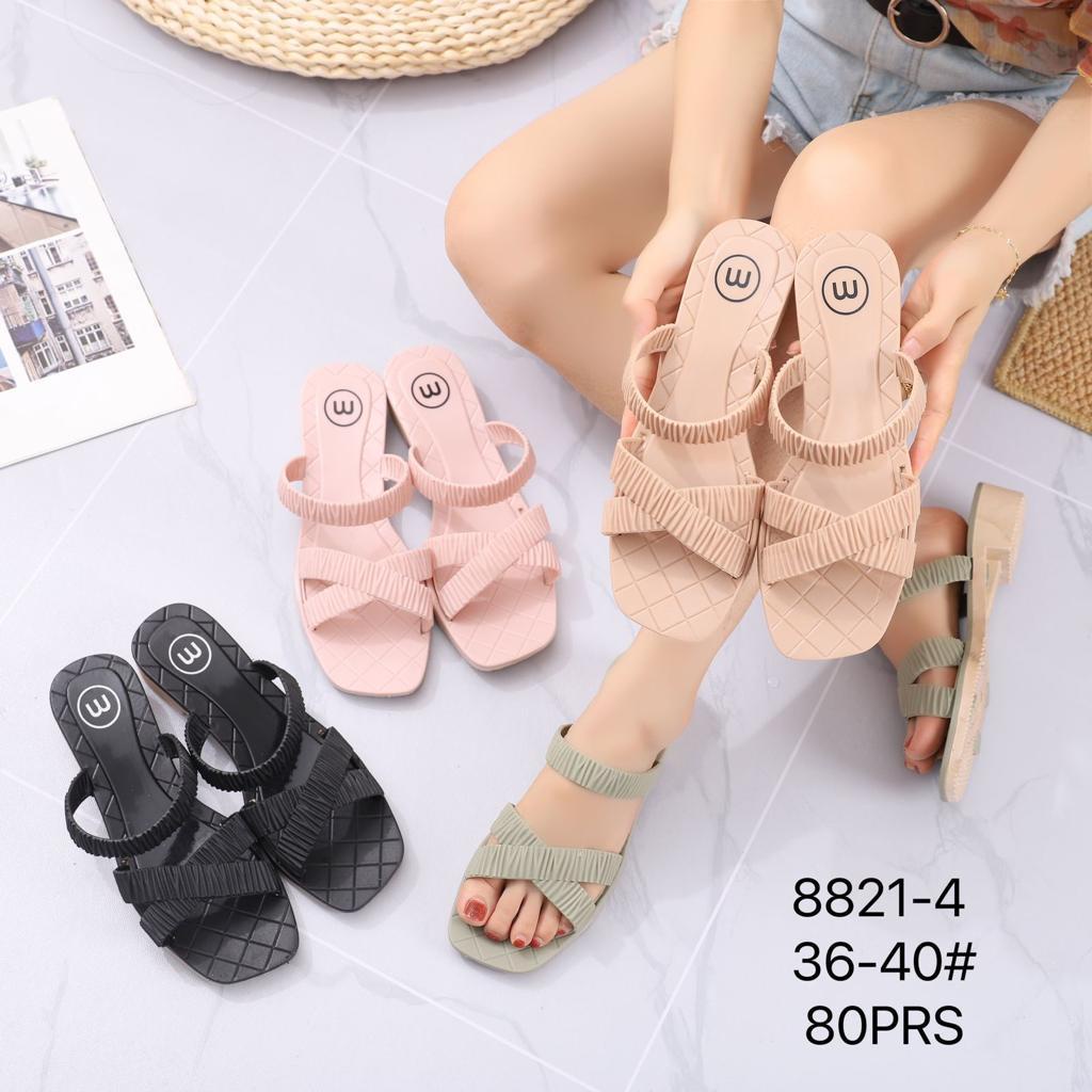 Sandal Slop Hak Wanita Ban Silang Motif Kerut Cantik Elegant lls 8821-4 36-40