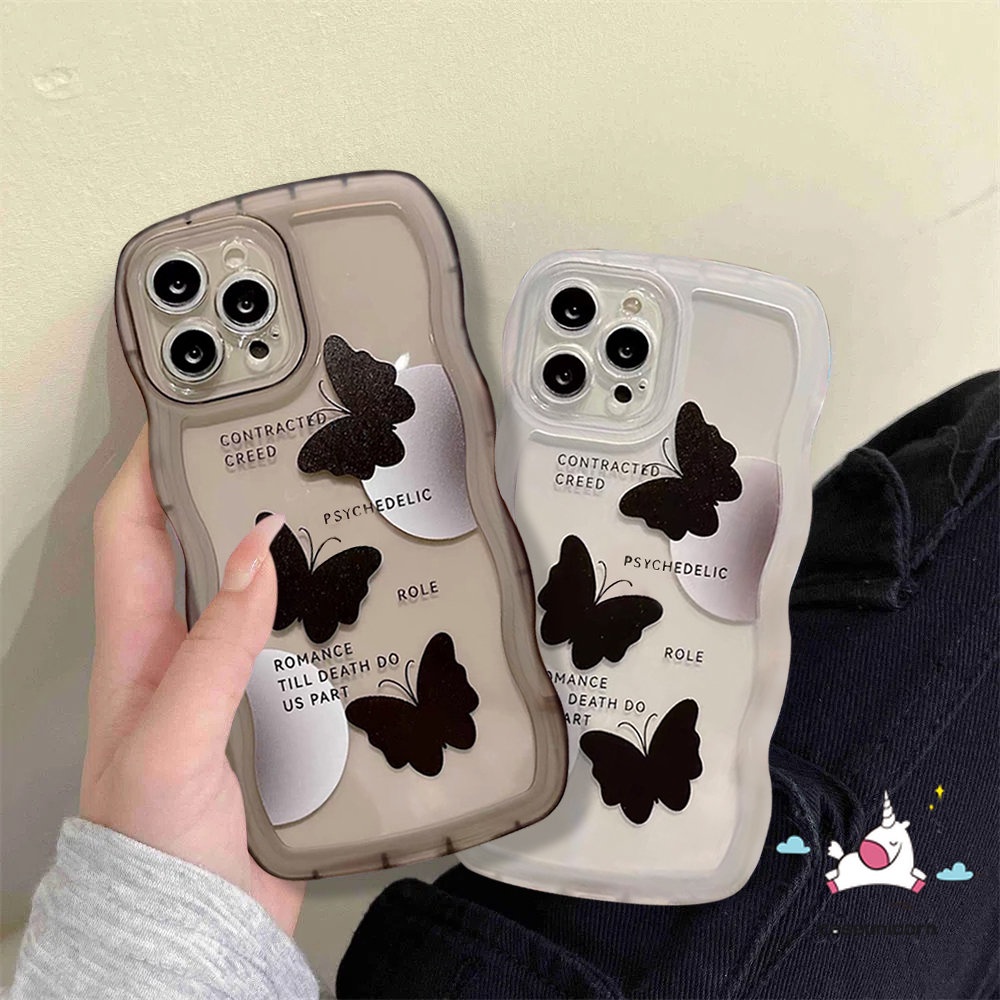 Casing Oppo A15 A57 A78 A17 A55 A16 A58 A17K A74 A54 A96 A95 A16K A1k A77s A3s A72 A5 A9 A76 A12E A77 A12 A7 A16s A5s Reno8 8T 7Z 8Z 7 6 A53 Wavy Edge Black Butterfly Sarung Soft Case