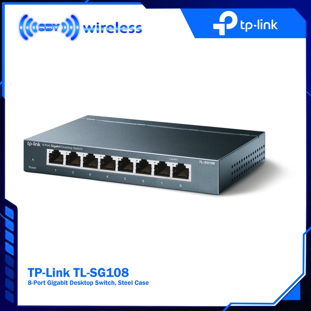 TPLink TL-SG108, 8-Port Gigabit Desktop Switch, 8 Gigabit RJ45 Ports, Desktop Switch Steel Case