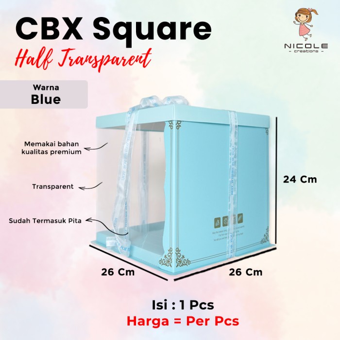 

Cake Box Half Transparant Square Mika/ Packaging Kue 26x26x24 cm