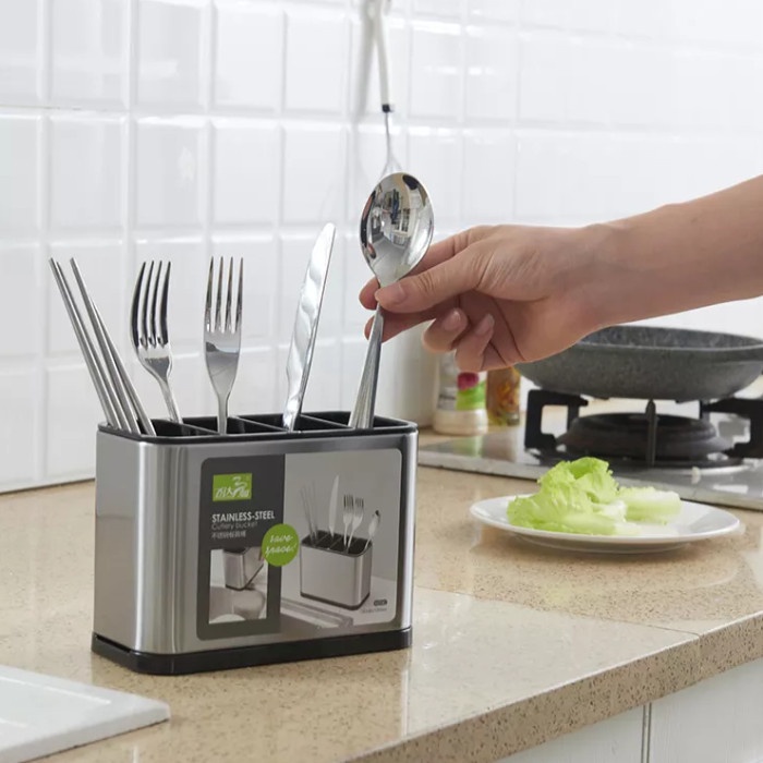 Tempat Sendok Garpu Rak Dapur Kitchen Organizer Stainless Steel