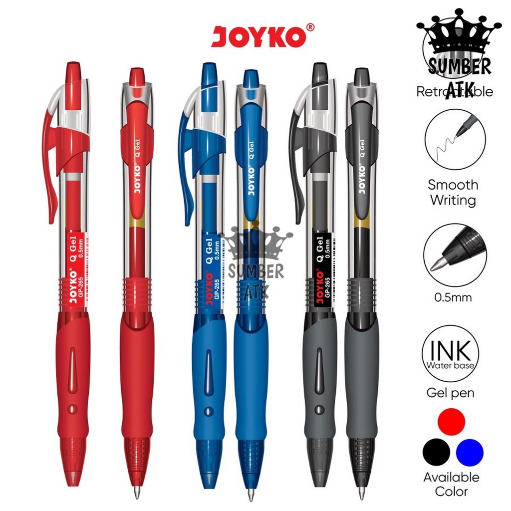 

hjk Gel Pen Joyko GP-265 Black / Blue / Red Q 1 Lusin / 1 Box / 12 PCS Gel 0.5 mm Pulpen Pena Mirip