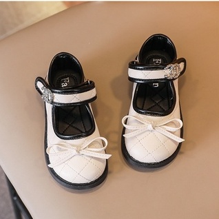 Sepatu Anak Perempuan YU48 PU Leather Flats White Shoes Import