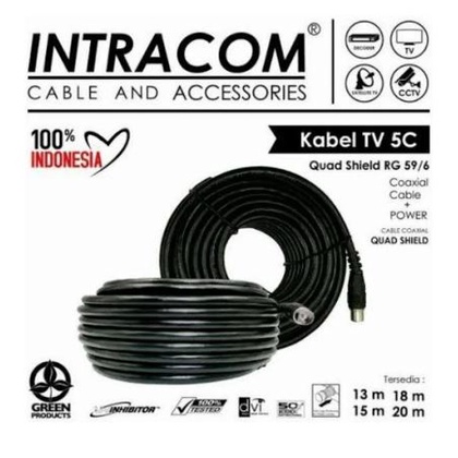 Kabel Antena TV INTRACOM 18M FULL Plus Jek Konektor Ke TV Berkualitas 18 Meter INTRA COM Coaxial Cable Set Top Box STB DIGITAL Atau Antenna Biasa Parabola Receiver Kabel Tebal Kualitas Bagus