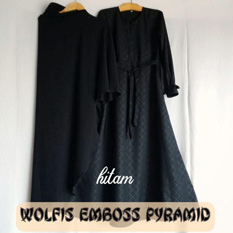 set gamis syari  wolfis embos motif
