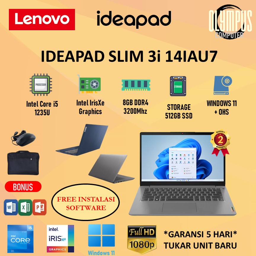 Laptop Lenovo Ideapad Slim 3i 14 I5 1235U 8GB 512SSD W11OHS 14FHD