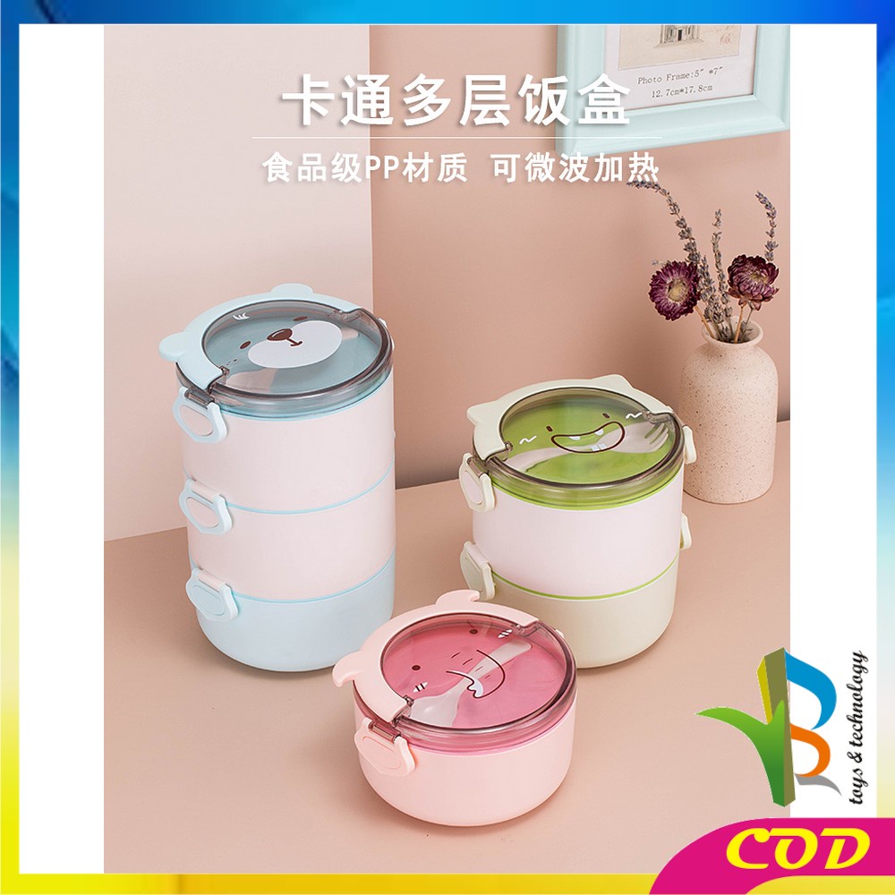 RB-C447 Tempat Makan Anak 3 Tingkat Karakter Kotak Bekal Anak Motif Lucu Rantang Susun Anak Lunch Box Set BPA FREE