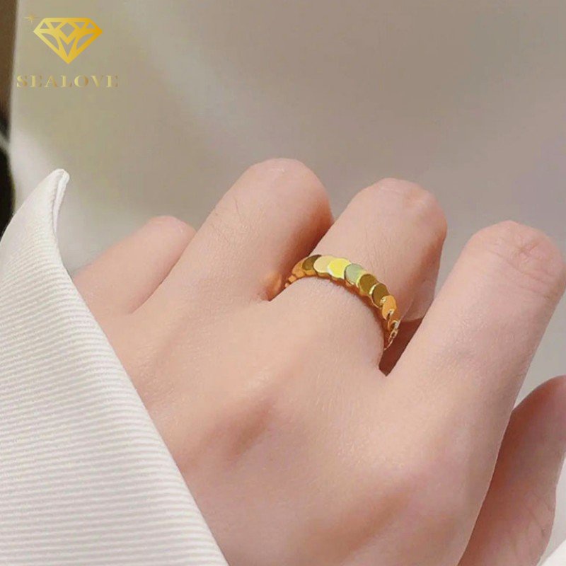 Cincin Titanium Premium Lapis Emas 18K cicin wanita anti karat perhiasan aksesoris Korea