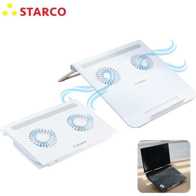 Starco 2 In 1 Foldable Laptop Stand Double Cooling Fan Meja Laptop