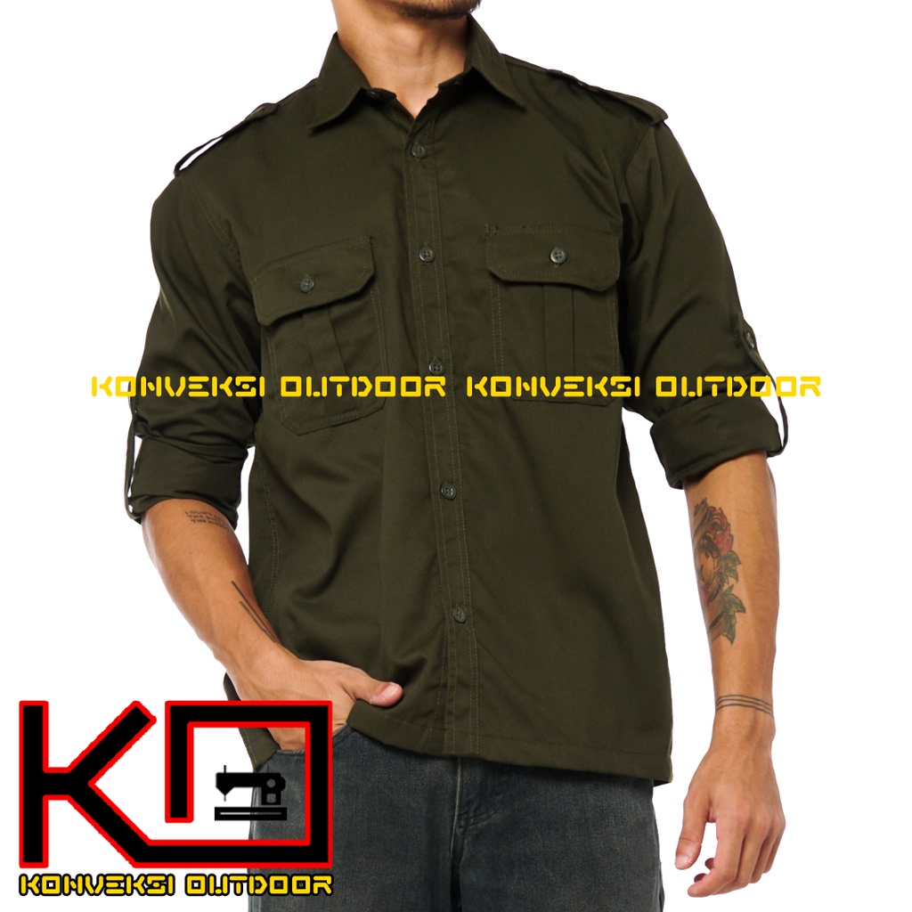 BAJU KEMEJA PDL LAPANGAN OUTDOOR INDOOR PRIA LENGAN PANJANG - Seragam Kerja Kantor Group Kemeja Lapangan Outdoor Gunung Taktikal Comunitas Kemeja Dinas PDH PNS Cargo Safari Paspampres Militer Tactical Americand Drill American America Warna Hijau Army