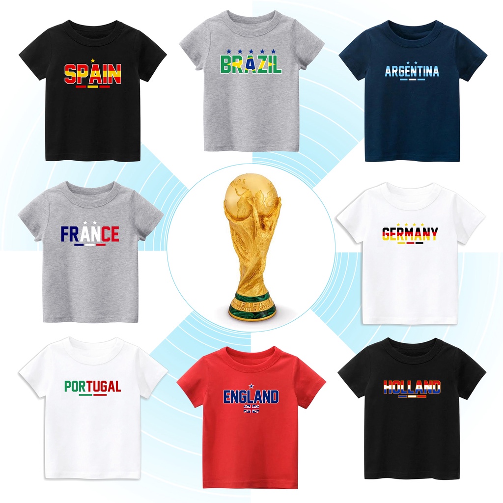 Kaos Lengan Pendek Anak Tema Sepakbola Piala Dunia World Cup Bahan Cotton Combed Premium Usia 1 Tahun Sampai Remaja Diatas 12 Tahun Golden1978