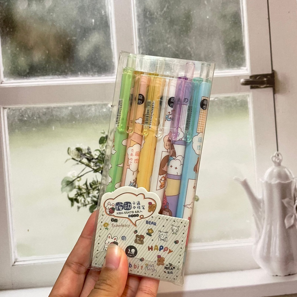 

1 Set 6 pcs pulpen cetek ragam motif unik lucu - CUTE GIRL TEDDY BEAR CARTOON - pena lucu pen gel bolpoin bulpen warna warni unik alat tulis hadiah anak sekolah & kantor stationery cute karakter kartun sorcerer boy sihir magic