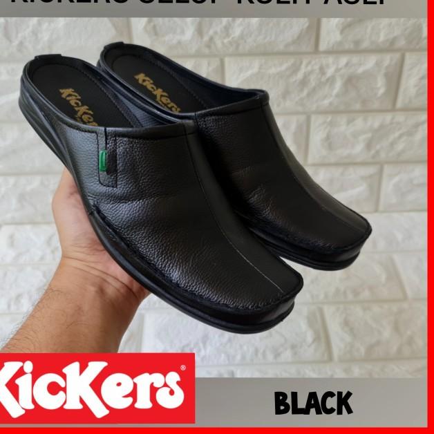 Sandal Kulit Kickers - Sendal Selop Pria - Sepatu Sandal Kickers - Hitam, 39