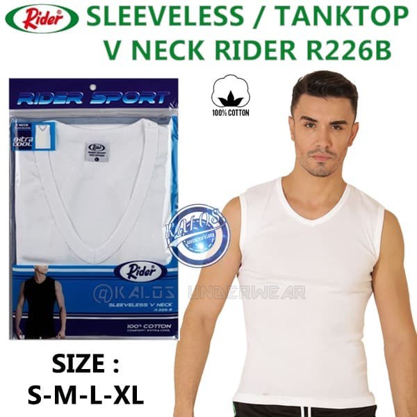 Inner Kaos Tank Top Pria Rider Sport V Neck Warna Putih