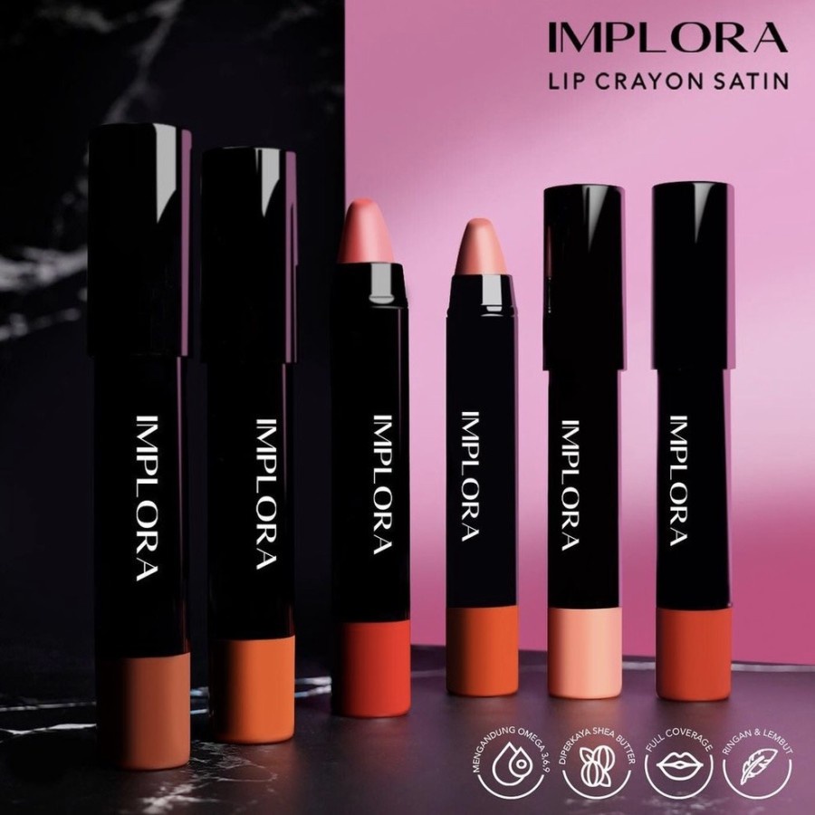 [ IMPLORA ] Lip Crayon Satin BPOM Original Lipstick Lipcream Nude Ori