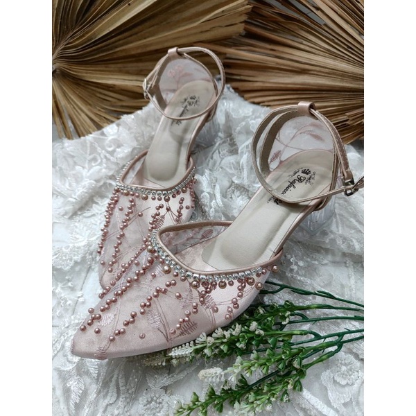 sepatu rachel rosegold wedding wanita 5cm kaca