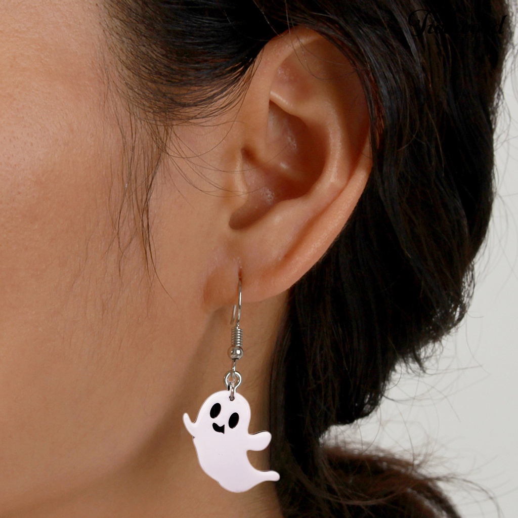 1 Pasang Anting Kait Menjuntai Desain Kartun Hantu Kecil Bahan Akrilik Untuk Halloween