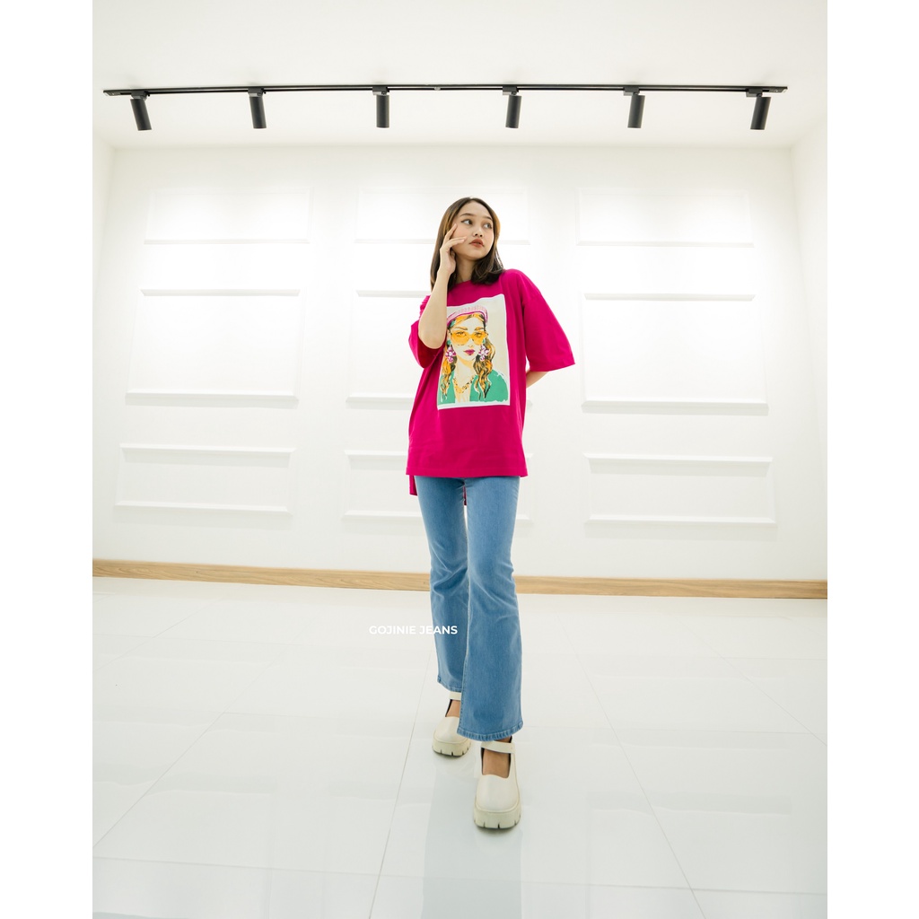 GOJINIEJEANS - T-SHIRT OVERSIZE SABLON CEWE FUSCHIA